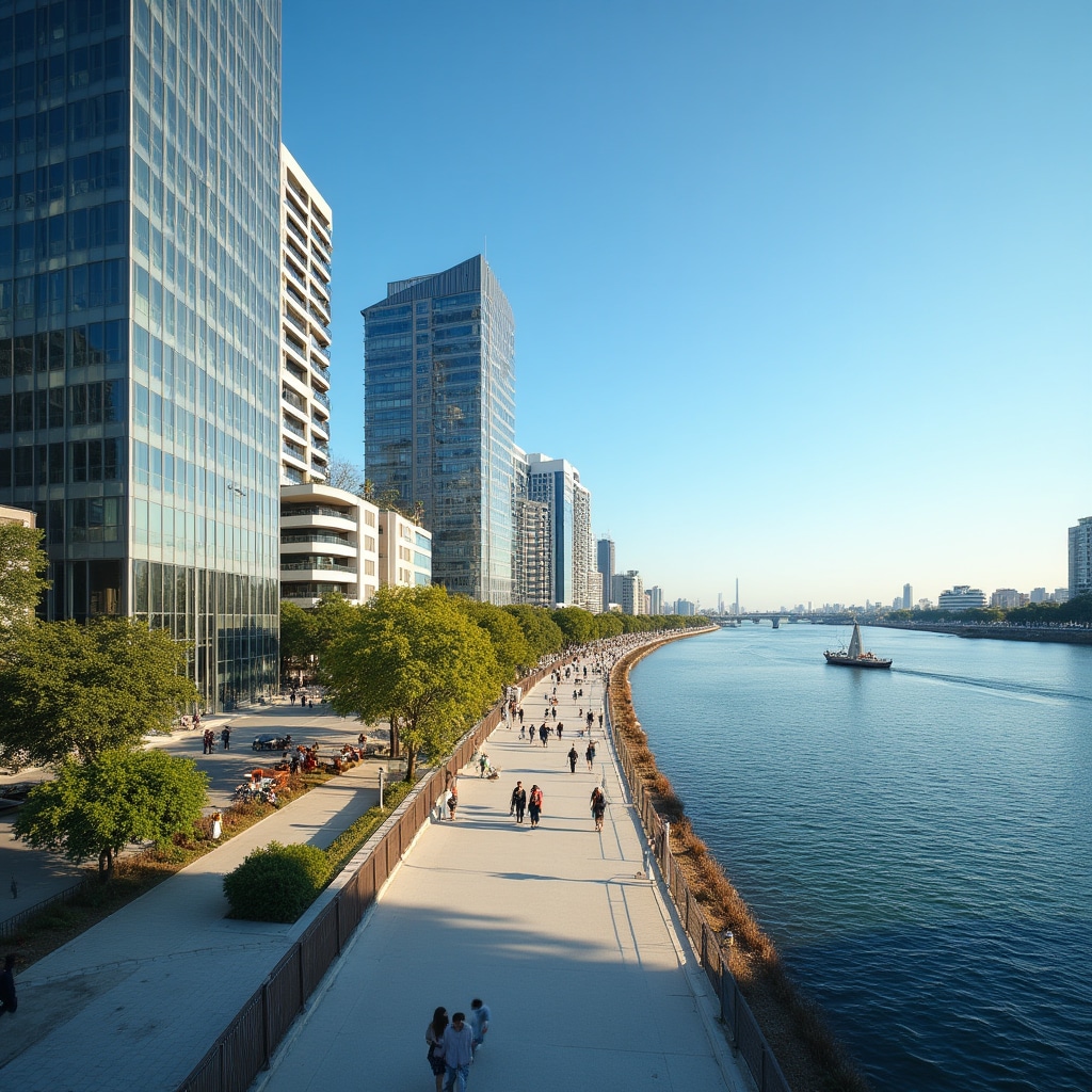 Rosario business district with riverside view and commercial buildings