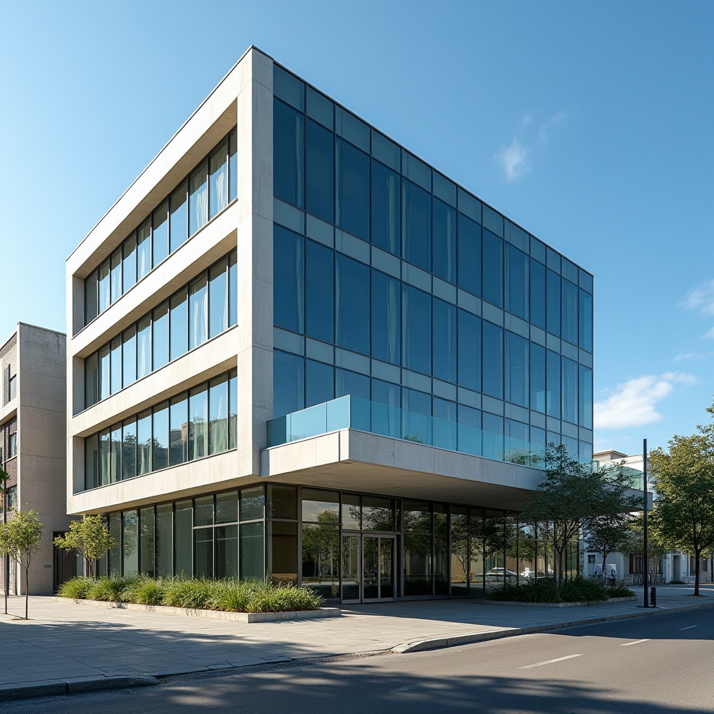 Modern training facility building exterior with glass windows and professional entrance in Florida Oeste, Buenos Aires